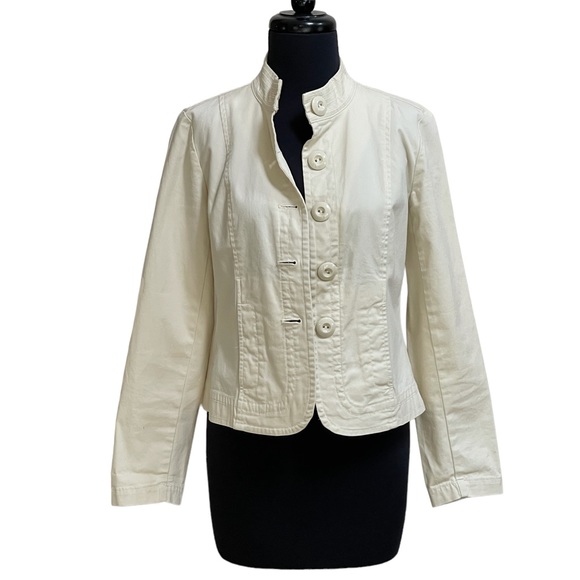 Talbots Cream Color Utility Style Jacket Sz 4 Off White Blazer Cotton Stretch - Picture 4 of 11